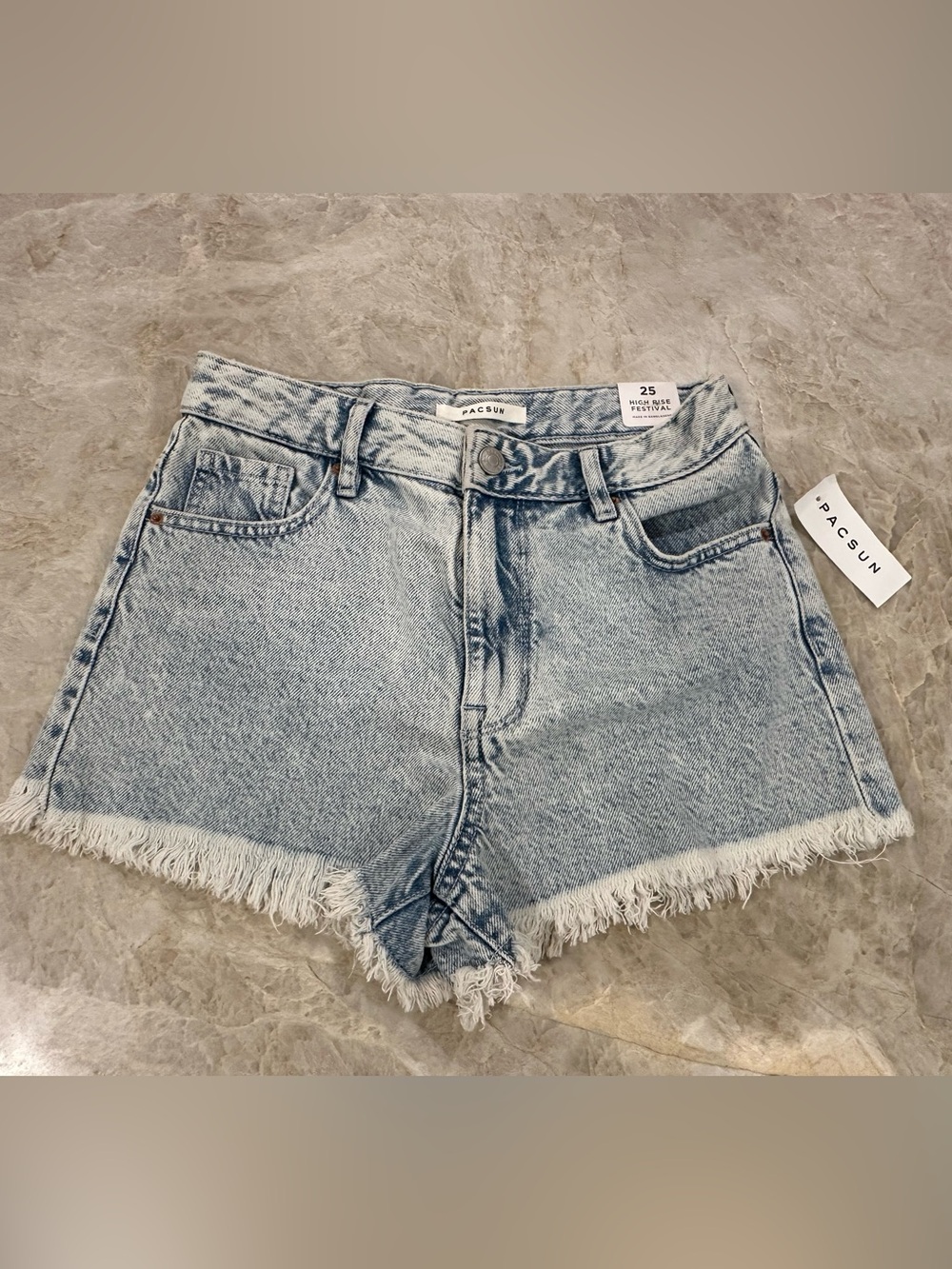 PacSun Light Blue High-Rise Frayed Hem Denim Shorts